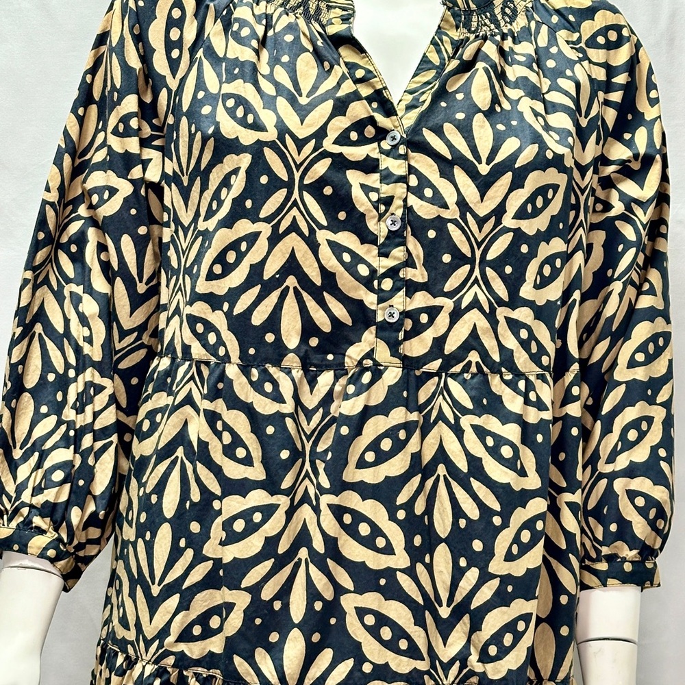 Lilla P Size P Black and Tan Patterned Button Up Dress - Picture 2 of 10